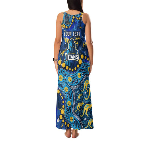Personalized Gold Coast Titans Family Matching Tank Maxi Dress and Hawaiian Shirt Aboriginal Pattern with Graffiti Style Design