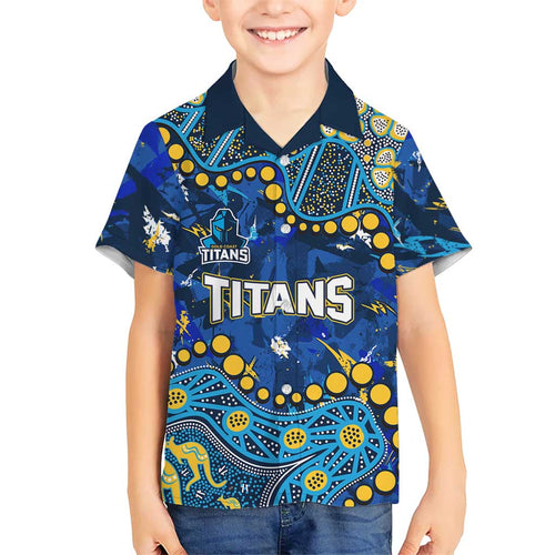 Personalized Gold Coast Titans Hawaiian Shirt Aboriginal Pattern with Graffiti Style Design