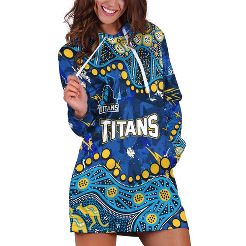 Personalized Gold Coast Titans Hoodie Dress Aboriginal Pattern with Graffiti Style Design