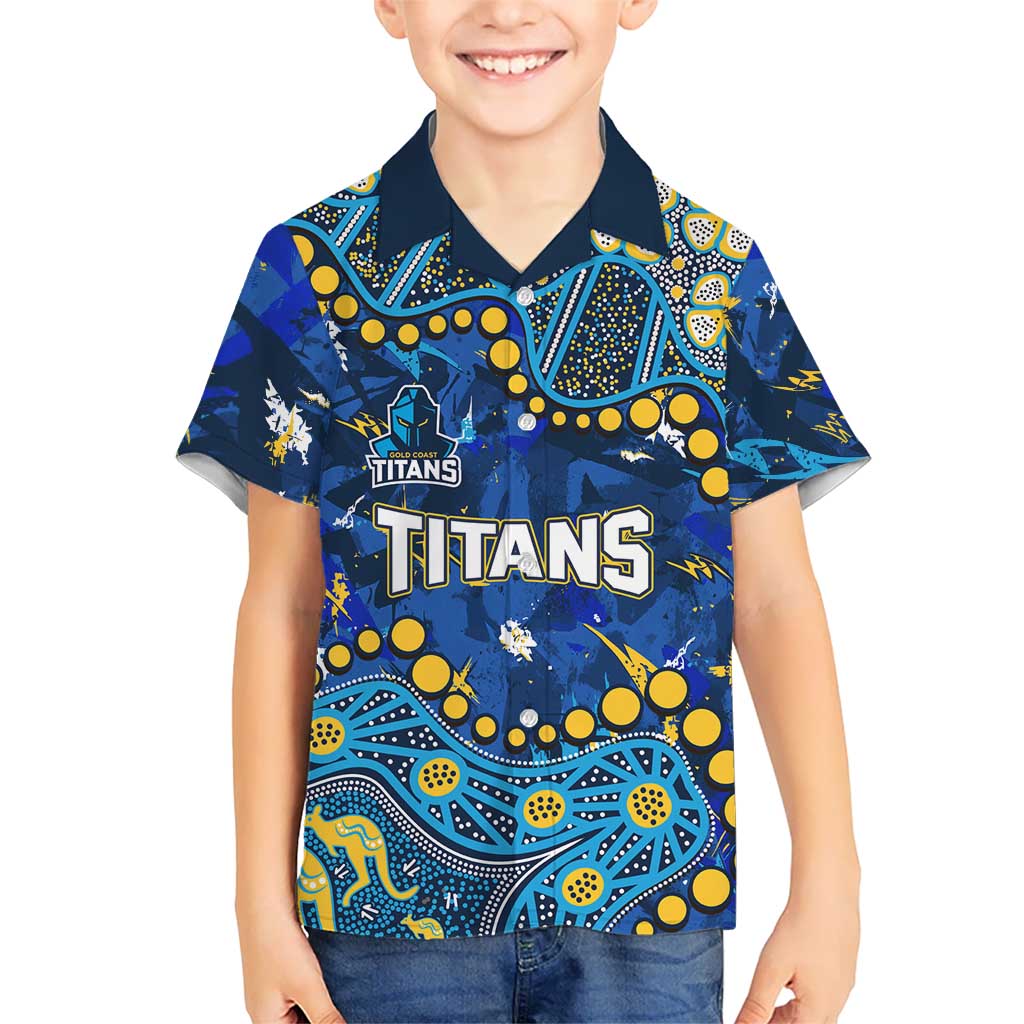 Personalized Gold Coast Titans Kid Hawaiian Shirt Aboriginal Pattern with Graffiti Style Design
