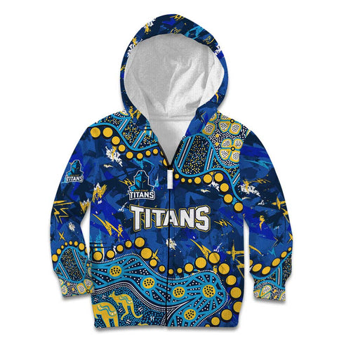 Personalized Gold Coast Titans Kid Hoodie Aboriginal Pattern with Graffiti Style Design