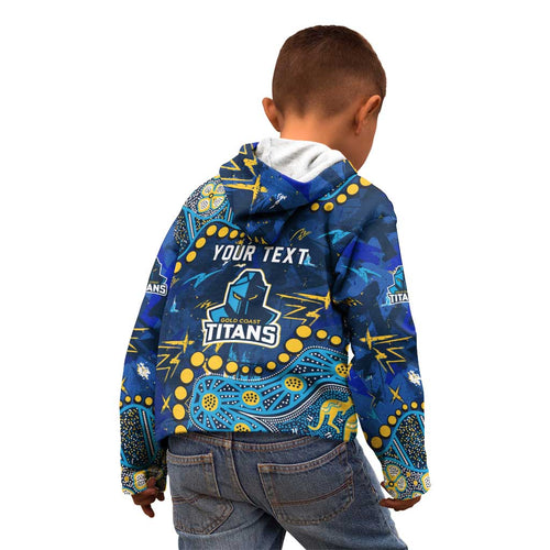 Personalized Gold Coast Titans Kid Hoodie Aboriginal Pattern with Graffiti Style Design
