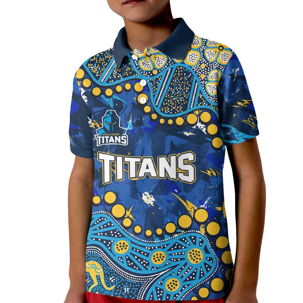 Personalized Gold Coast Titans Kid Polo Shirt Aboriginal Pattern with Graffiti Style Design