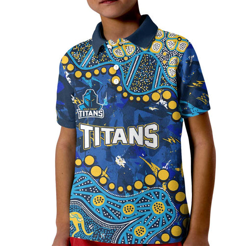 Personalized Gold Coast Titans Kid Polo Shirt Aboriginal Pattern with Graffiti Style Design