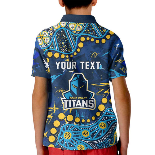 Personalized Gold Coast Titans Kid Polo Shirt Aboriginal Pattern with Graffiti Style Design