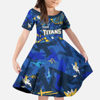 Personalized Gold Coast Titans Kid Short Sleeve Dress Aboriginal Pattern with Graffiti Style Design