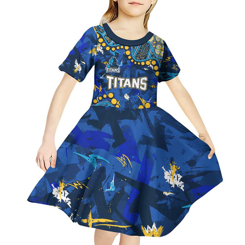 Personalized Gold Coast Titans Kid Short Sleeve Dress Aboriginal Pattern with Graffiti Style Design