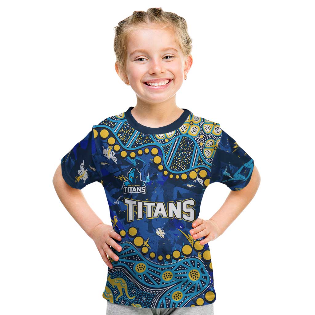 Personalized Gold Coast Titans Kid T Shirt Aboriginal Pattern with Graffiti Style Design