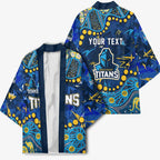 Personalized Gold Coast Titans Kimono Aboriginal Pattern with Graffiti Style Design