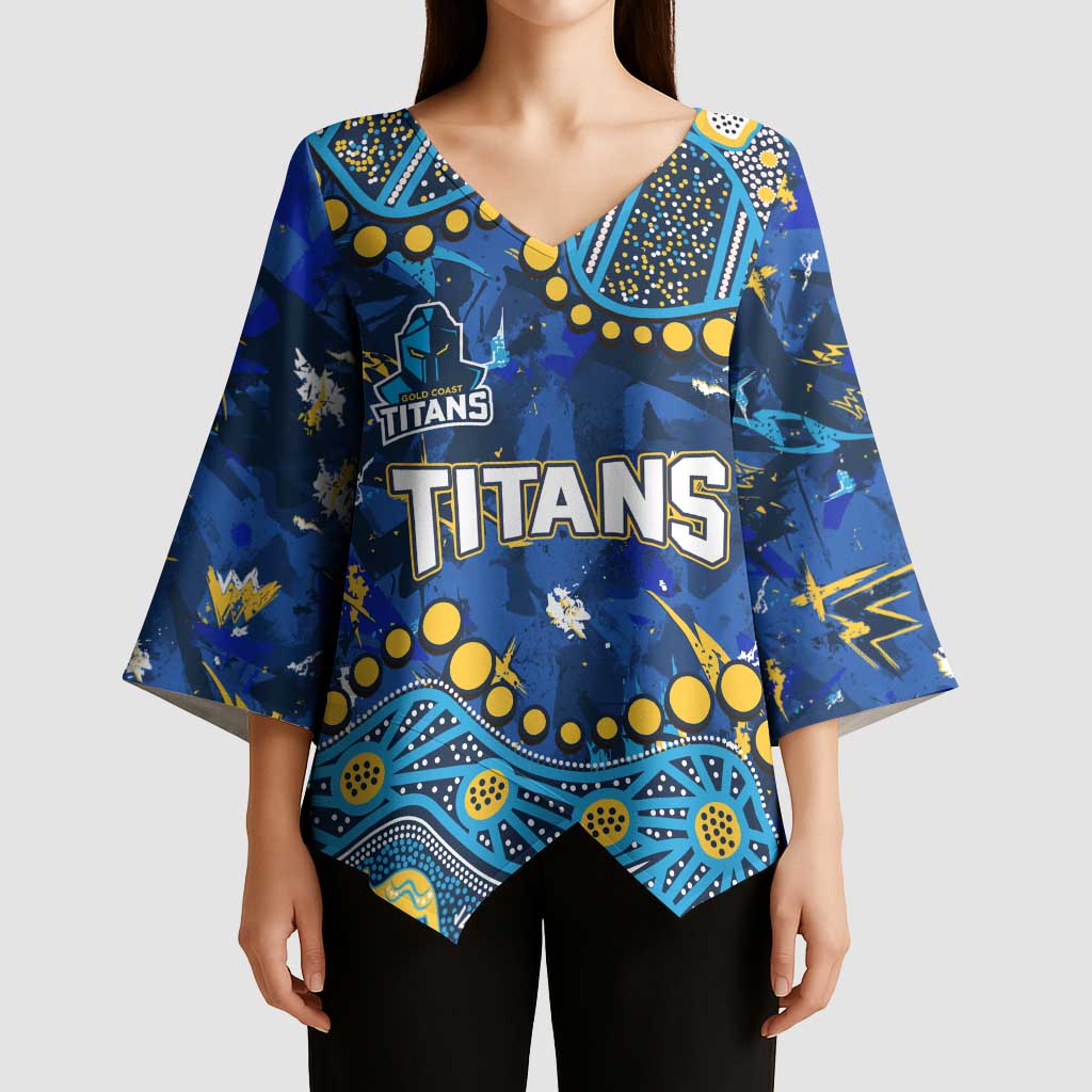 Personalized Gold Coast Titans Kimono Sleeve Blouse Aboriginal Pattern with Graffiti Style Design