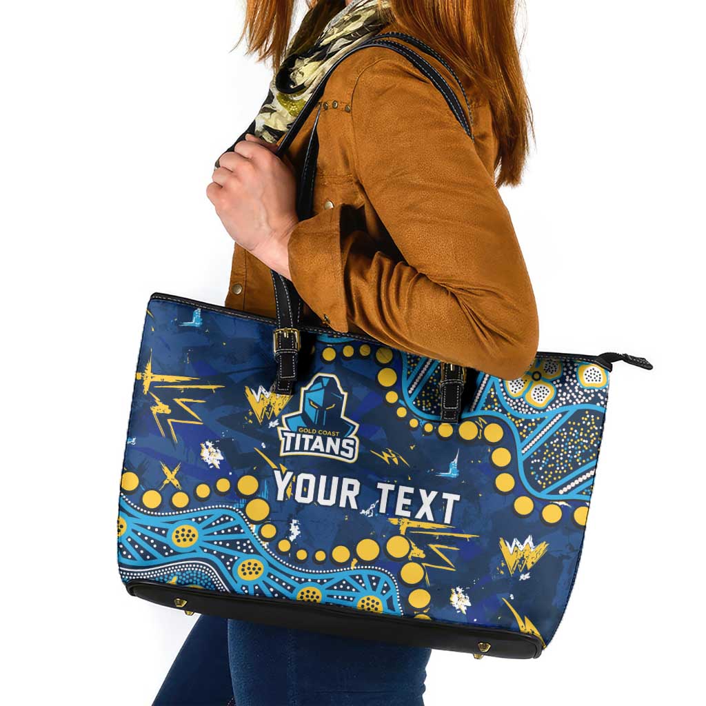 Personalized Gold Coast Titans Leather Tote Bag Aboriginal Pattern with Graffiti Style Design