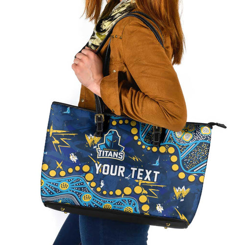 Personalized Gold Coast Titans Leather Tote Bag Aboriginal Pattern with Graffiti Style Design