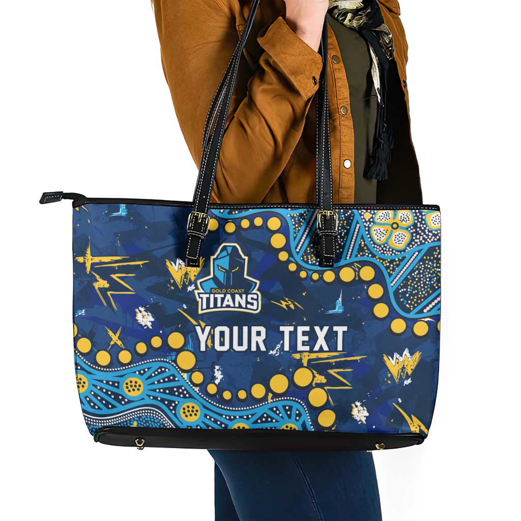Personalized Gold Coast Titans Leather Tote Bag Aboriginal Pattern with Graffiti Style Design