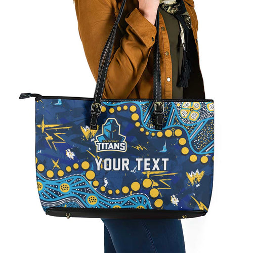 Personalized Gold Coast Titans Leather Tote Bag Aboriginal Pattern with Graffiti Style Design
