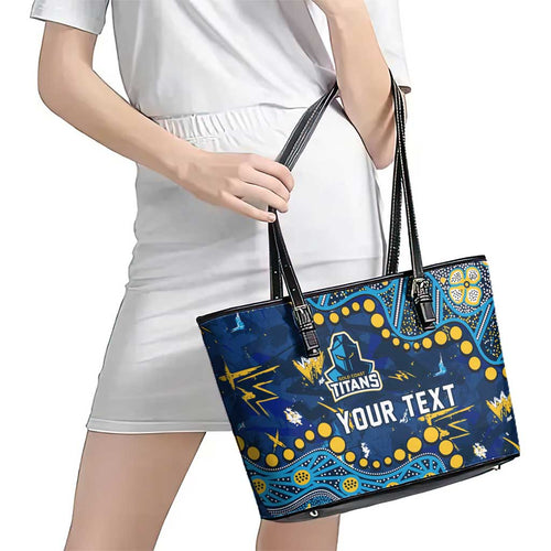 Personalized Gold Coast Titans Leather Tote Bag Aboriginal Pattern with Graffiti Style Design