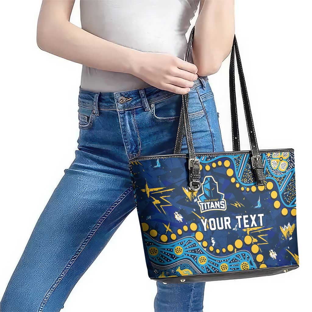 Personalized Gold Coast Titans Leather Tote Bag Aboriginal Pattern with Graffiti Style Design