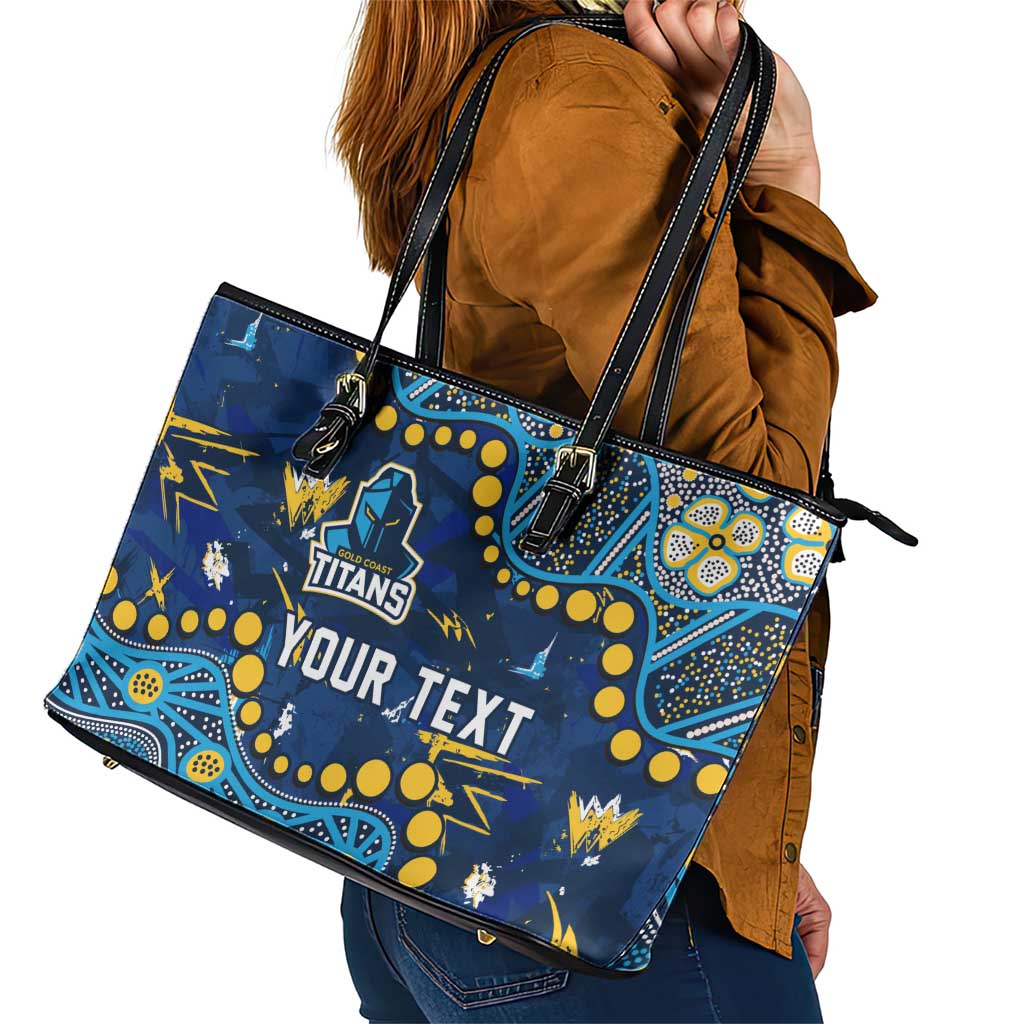 Personalized Gold Coast Titans Leather Tote Bag Aboriginal Pattern with Graffiti Style Design