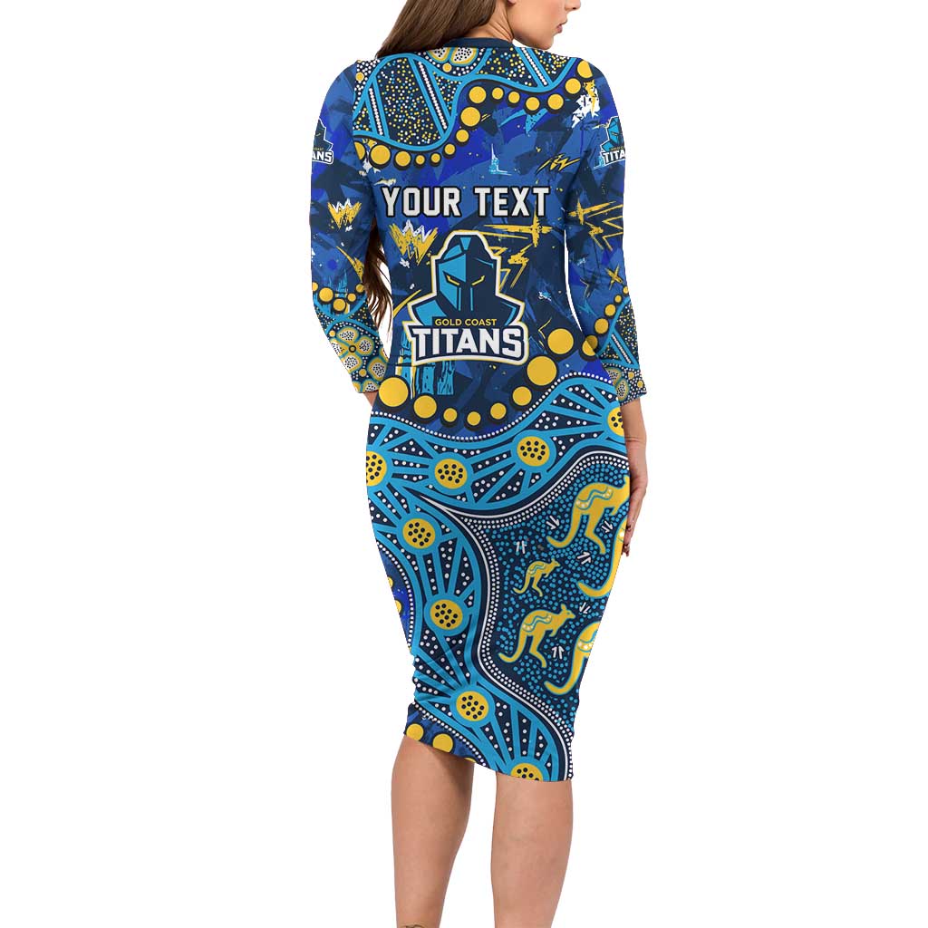 Personalized Gold Coast Titans Long Sleeve Bodycon Dress Aboriginal Pattern with Graffiti Style Design