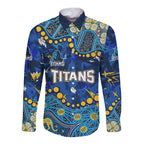 Personalized Gold Coast Titans Long Sleeve Button Shirt Aboriginal Pattern with Graffiti Style Design