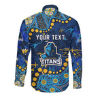 Personalized Gold Coast Titans Long Sleeve Button Shirt Aboriginal Pattern with Graffiti Style Design