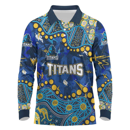 Personalized Gold Coast Titans Long Sleeve Polo Shirt Aboriginal Pattern with Graffiti Style Design