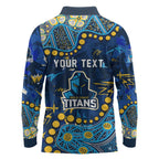 Personalized Gold Coast Titans Long Sleeve Polo Shirt Aboriginal Pattern with Graffiti Style Design
