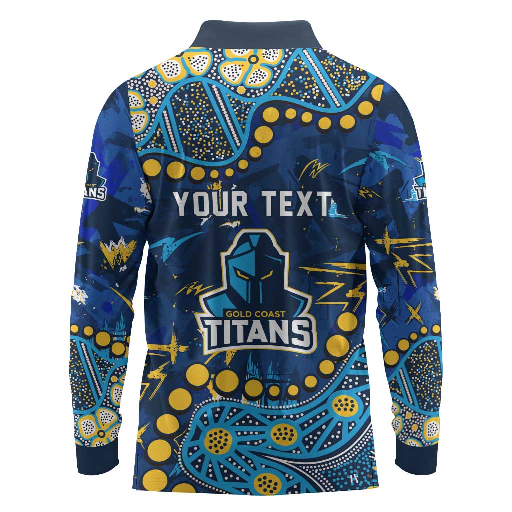 Personalized Gold Coast Titans Long Sleeve Polo Shirt Aboriginal Pattern with Graffiti Style Design