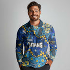 Personalized Gold Coast Titans Long Sleeve Polo Shirt Aboriginal Pattern with Graffiti Style Design