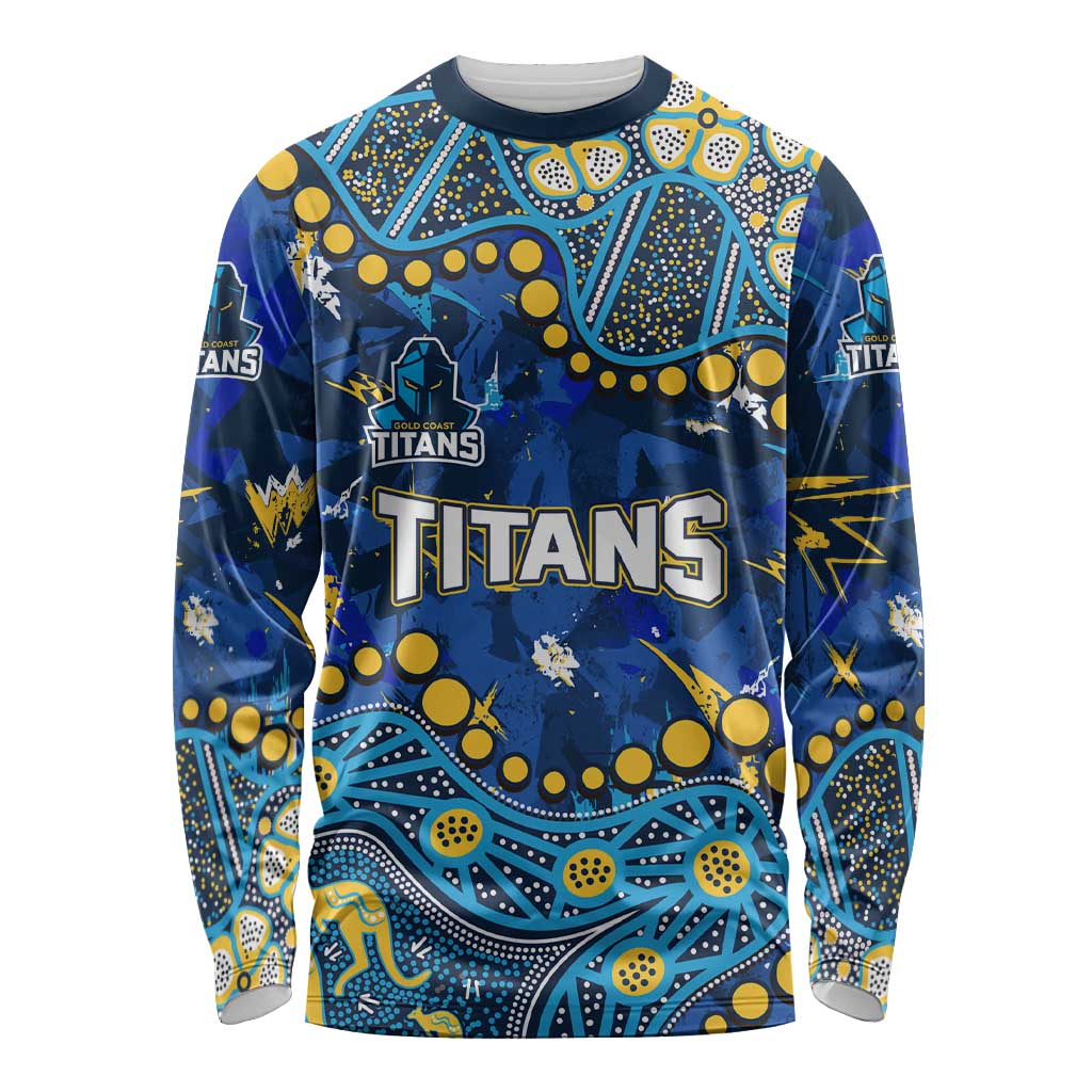 Personalized Gold Coast Titans Long Sleeve Shirt Aboriginal Pattern with Graffiti Style Design