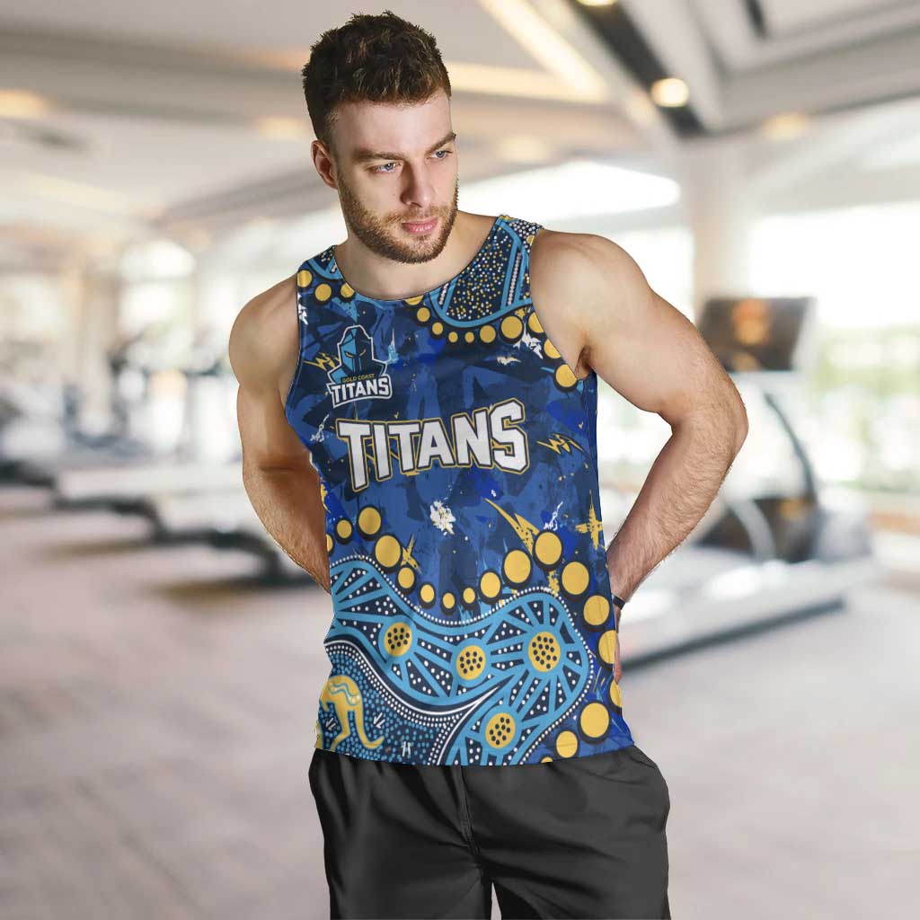 Personalized Gold Coast Titans Men Tank Top Aboriginal Pattern with Graffiti Style Design