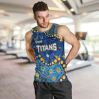 Personalized Gold Coast Titans Men Tank Top Aboriginal Pattern with Graffiti Style Design
