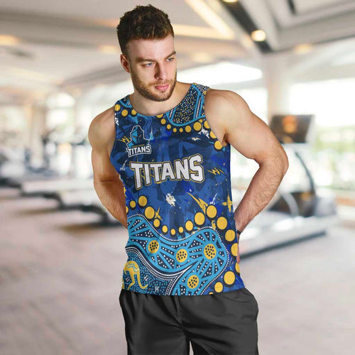 Personalized Gold Coast Titans Men Tank Top Aboriginal Pattern with Graffiti Style Design