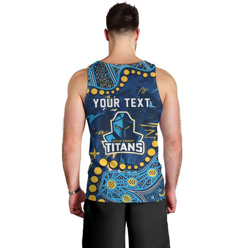 Personalized Gold Coast Titans Men Tank Top Aboriginal Pattern with Graffiti Style Design