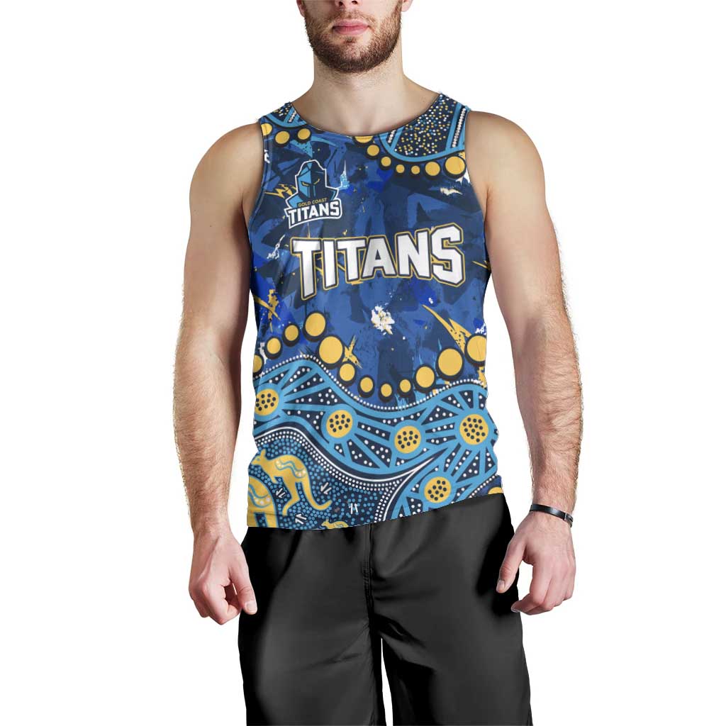 Personalized Gold Coast Titans Men Tank Top Aboriginal Pattern with Graffiti Style Design