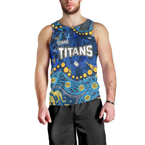 Personalized Gold Coast Titans Men Tank Top Aboriginal Pattern with Graffiti Style Design