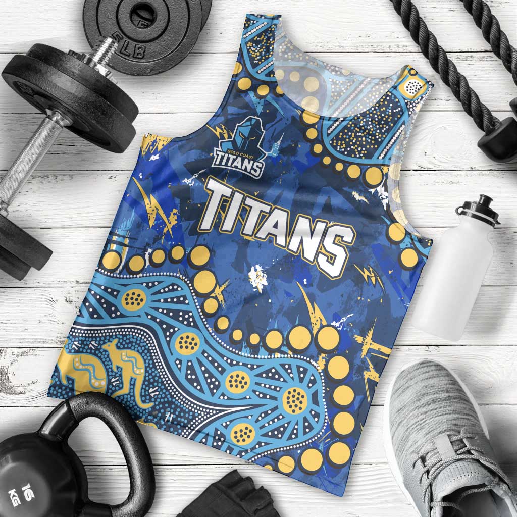 Personalized Gold Coast Titans Men Tank Top Aboriginal Pattern with Graffiti Style Design