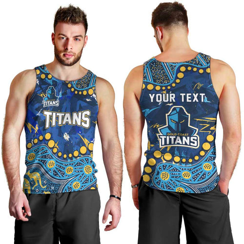 Personalized Gold Coast Titans Men Tank Top Aboriginal Pattern with Graffiti Style Design