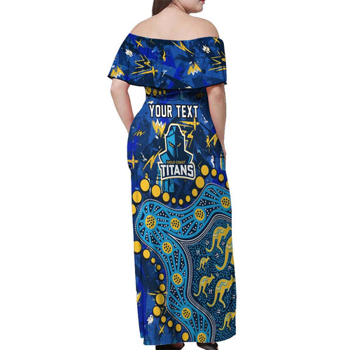 Personalized Gold Coast Titans Off Shoulder Maxi Dress Aboriginal Pattern with Graffiti Style Design