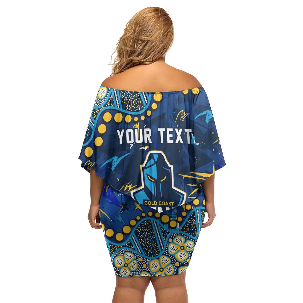 Personalized Gold Coast Titans Off Shoulder Short Dress Aboriginal Pattern with Graffiti Style Design