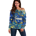 Personalized Gold Coast Titans Off Shoulder Sweater Aboriginal Pattern with Graffiti Style Design
