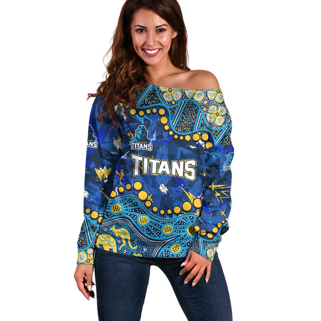 Personalized Gold Coast Titans Off Shoulder Sweater Aboriginal Pattern with Graffiti Style Design