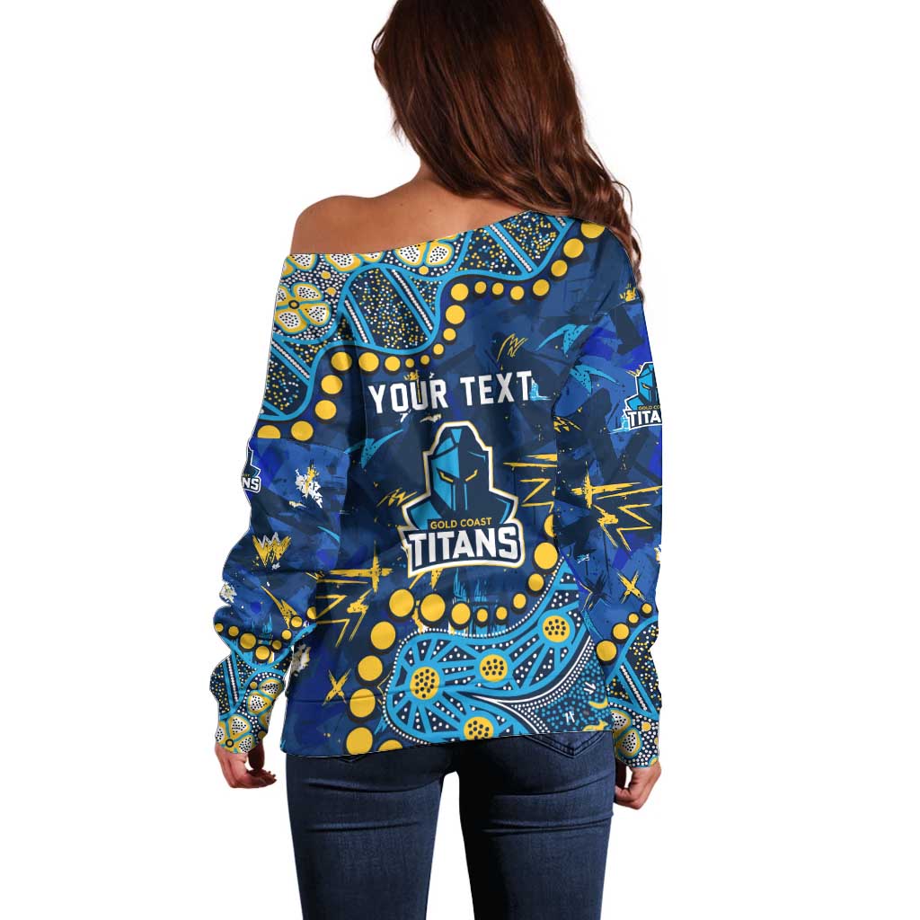 Personalized Gold Coast Titans Off Shoulder Sweater Aboriginal Pattern with Graffiti Style Design