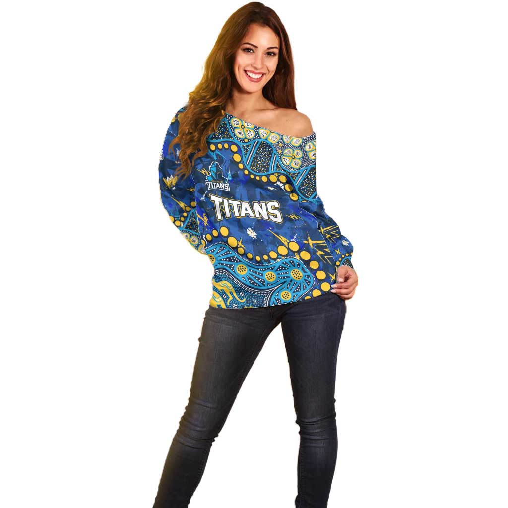 Personalized Gold Coast Titans Off Shoulder Sweater Aboriginal Pattern with Graffiti Style Design