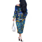 Personalized Gold Coast Titans Off The Shoulder Long Sleeve Dress Aboriginal Pattern with Graffiti Style Design