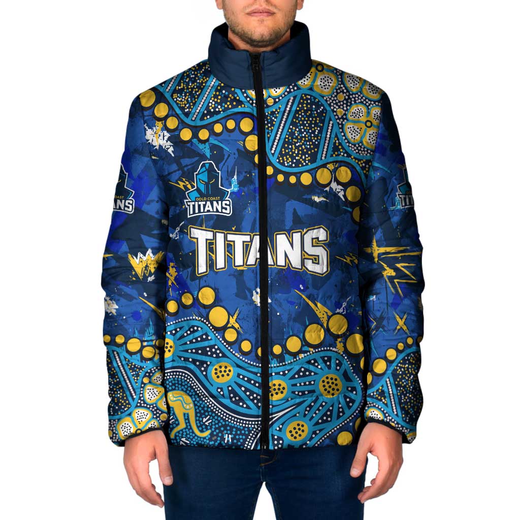 Personalized Gold Coast Titans Padded Jacket Aboriginal Pattern with Graffiti Style Design