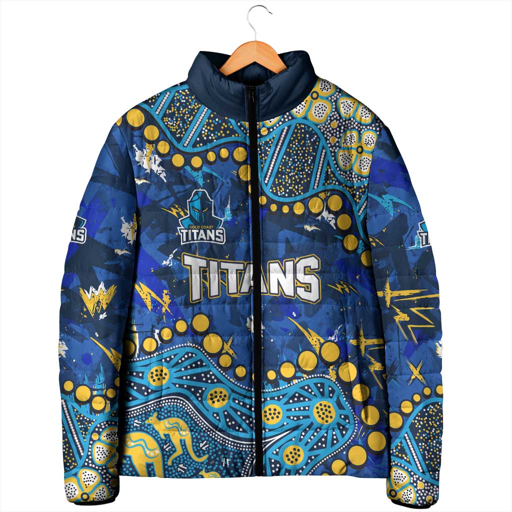 Personalized Gold Coast Titans Padded Jacket Aboriginal Pattern with Graffiti Style Design
