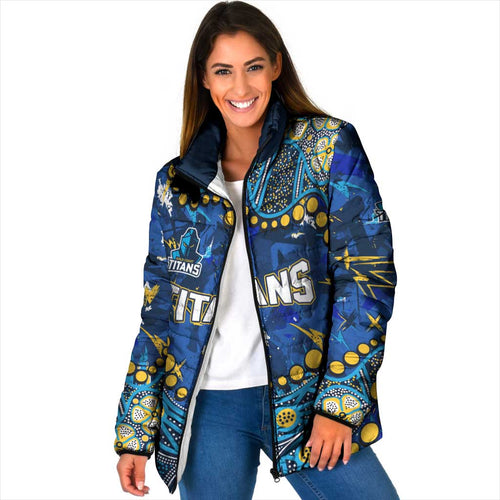 Personalized Gold Coast Titans Padded Jacket Aboriginal Pattern with Graffiti Style Design