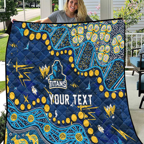 Personalized Gold Coast Titans Quilt Aboriginal Pattern with Graffiti Style Design