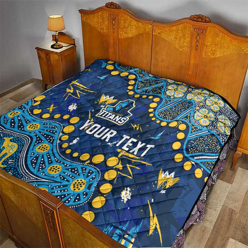 Personalized Gold Coast Titans Quilt Aboriginal Pattern with Graffiti Style Design