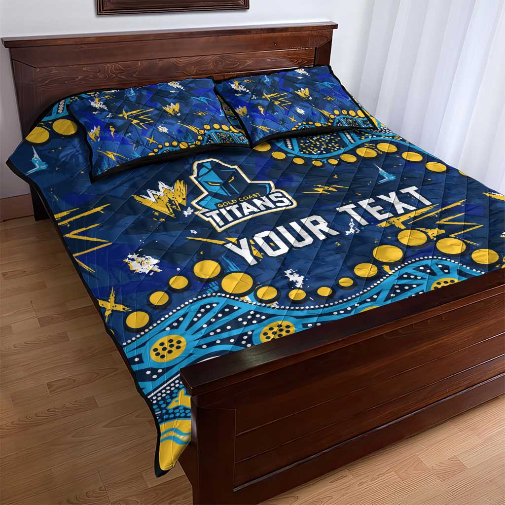 Personalized Gold Coast Titans Quilt Bed Set Aboriginal Pattern with Graffiti Style Design